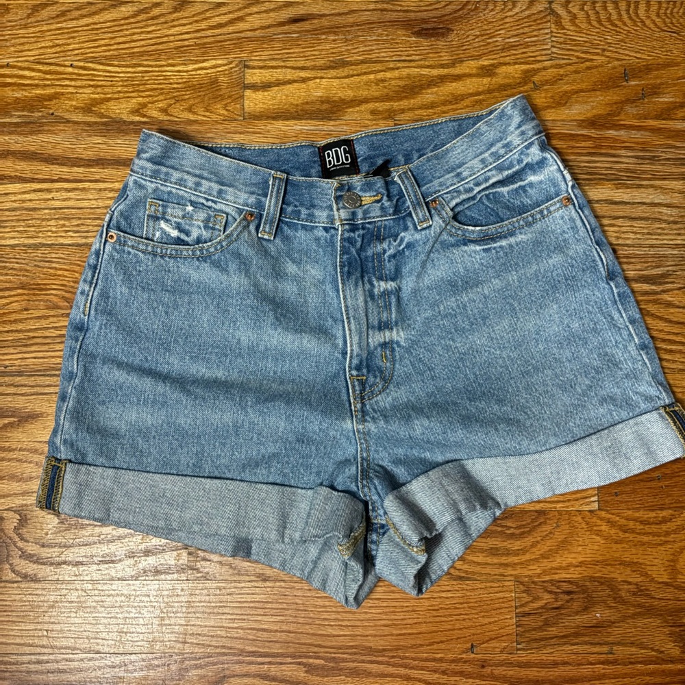 BDG Blue Jean Shorts with Cuffed Hem and Distressed Details